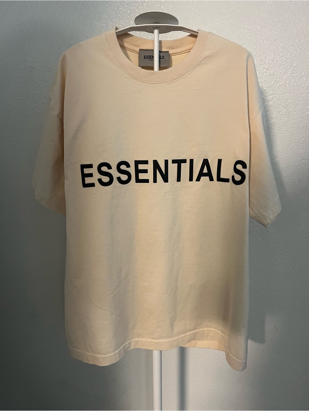 Essentials Fear of God Cream Crewneck Tee with Black Block Logo